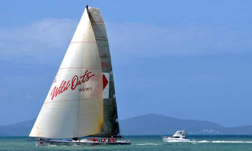 Wild Oats XI crosses the finish line of the Capricorn Coast as the winner and record-breaker of the Brisbane to Keppel Tropical Yacht race. Wild Oats XI crosses the finish line of the Capricorn Coast as the winner and record-breaker of the Brisbane to Keppel Tropical Yacht race.